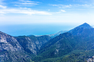 The scenic view of Antalya and Mediterranean Sea from the hill of "Dastaratacağı Dağı" 