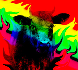 Bull in fire
