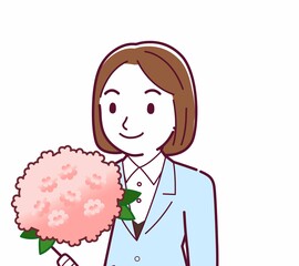 Young woman in a light blue suit