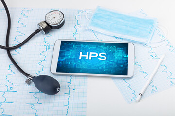 Close-up view of a tablet pc with medical abbreviation