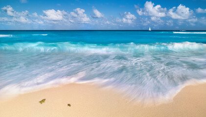 Fototapeta na wymiar Crashing waves on a Cancun beach