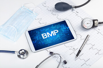 Close-up view of a tablet pc with medical abbreviation