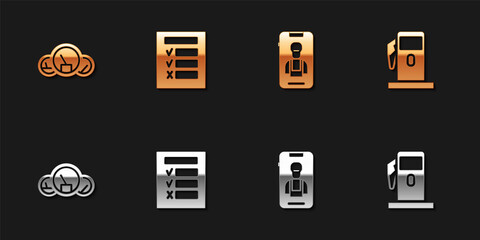 Set Speedometer, Car inspection, Online car services and Petrol or Gas station icon. Vector
