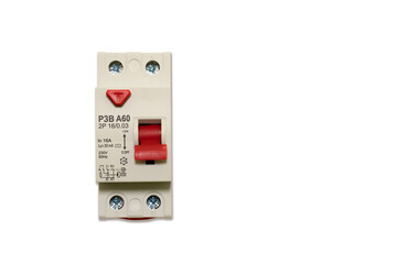 Isolated differential current device on white background close up