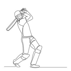 Continuous line drawing of playing cricket