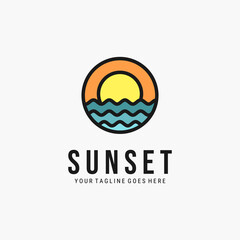 Beach sunset colorful minimalist logo vector illustration design. holiday, vacation logo