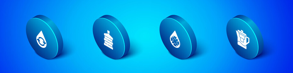 Set Isometric Recycle clean aqua, Defrosting, Water jug with filter and Big bottle water icon. Vector