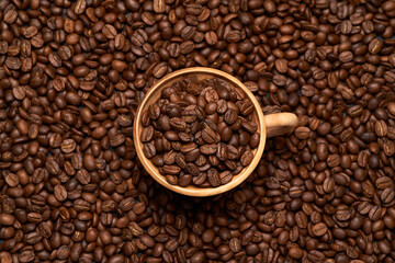 Background or texture made of roasted brown coffee beans