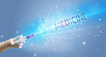 Syringe, medical injection in hand