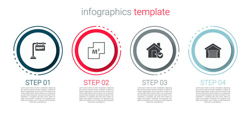 Set Hanging sign with Rent, House plan, check mark and Garage. Business infographic template. Vector