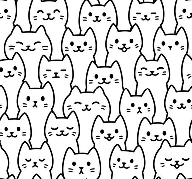 Cute cartoon cat doodle pattern