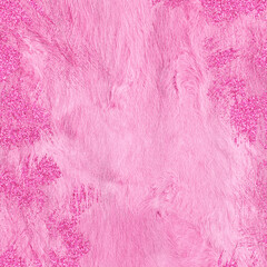 Obraz premium Natural furry texture with glitter shapes. Bright pink backdrop