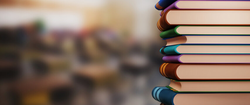 Education concept. 3d of books on blur background. Modern flat design isometric concept of Education. Back to school.