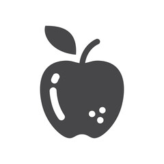 Apple black vector icon. Simple fruit symbol with leaf.