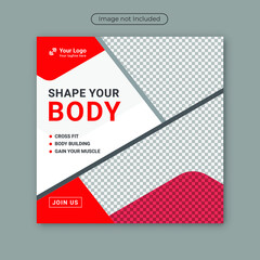 Gym Fitness social media post template design for internet ads and web
