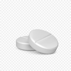 Couple of pills. Realistic white pills. Vitamins capsule on white background. Realistic treatment tablet. Vector illustration isolated on transparent background