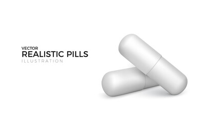 Healthcare and medicine poster. Web banner white pills on white background. Vector illustration