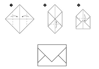 How to make a origami envelope vector illustration. Monochrome black line step by step DIY instruction.