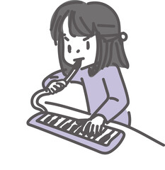 鍵盤ハーモニカを練習する女の子のイラスト
