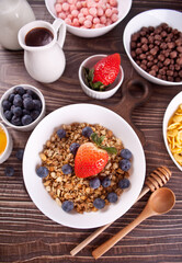 Healthy breakfast. Granola, muesli with fresh berries.
