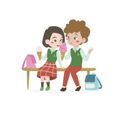 boy and girl eating ice cream 