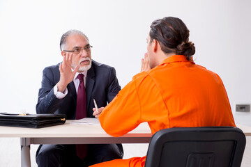 Young captive meeting with advocate in pre-trial detention - obrazy, fototapety, plakaty