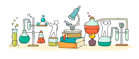 chemical experiment with working little people