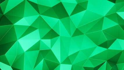 Plakat Smaraggroen triangle low polygon. Green geometric triangular polygonal. Abstract mosaic background. 3D Rendering illustration.