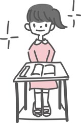 教室できちんと座っている女の子のイラスト