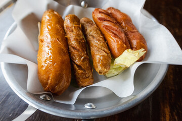 sausages are placed on the tray