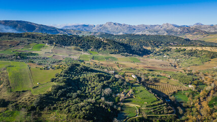 View on the surrounding Andalusian countryside from Ronda (Spain)