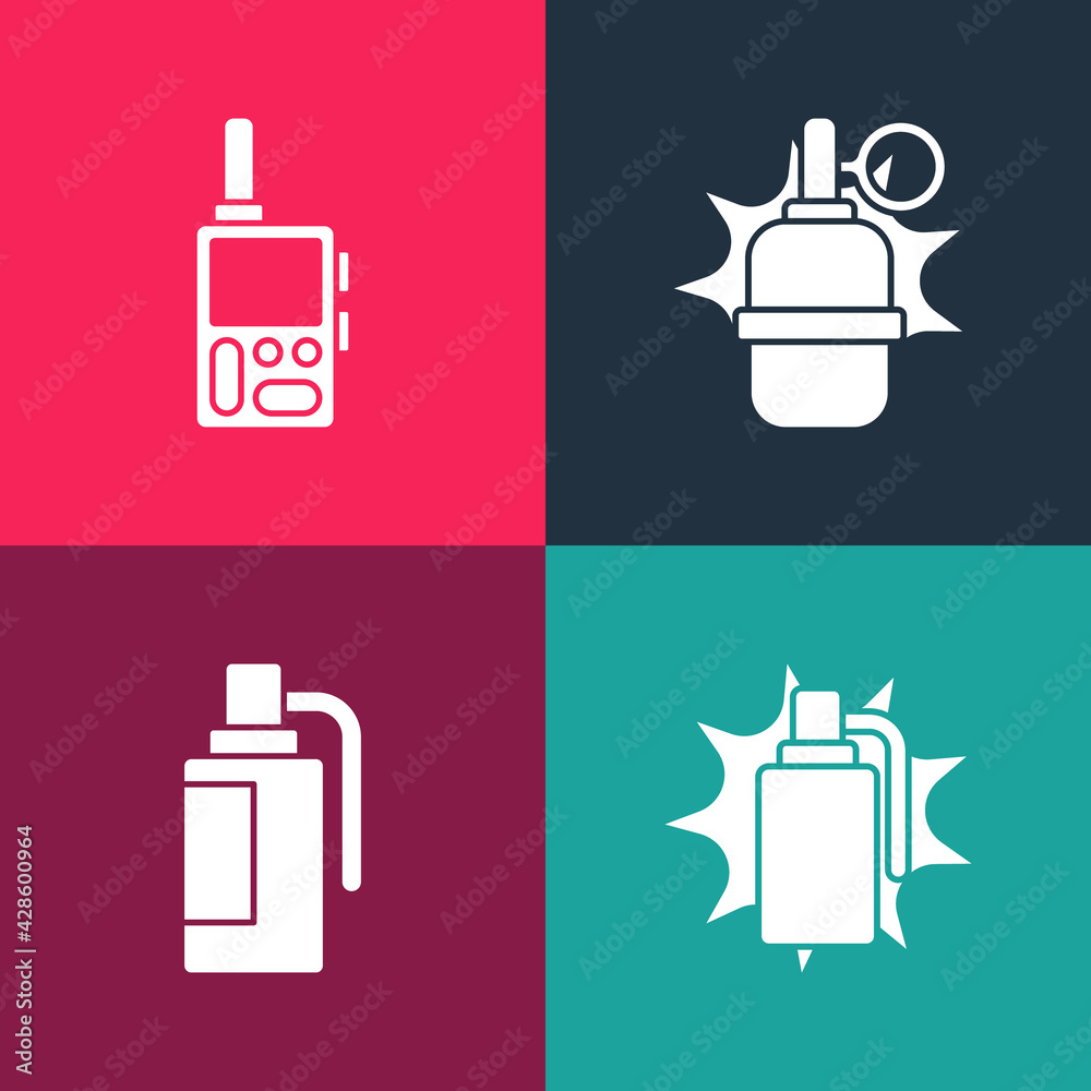 Canvas Prints set pop art hand grenade, , and walkie talkie icon. vector