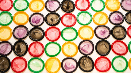 Colorful condoms background.