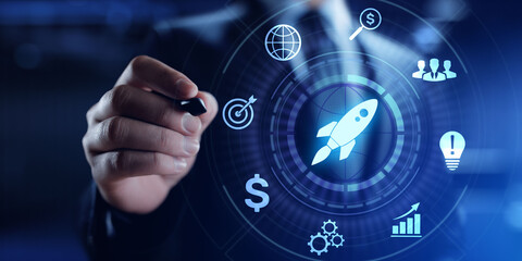 Start-up rocket icon new business launch investment finance concept