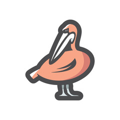 Pelican Pink Bird Vector icon Cartoon illustration