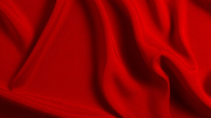 Red silk or satin luxury fabric texture can use as abstract background. Top view.