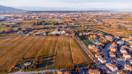 Landscape with drone of countryside in Tuscany.