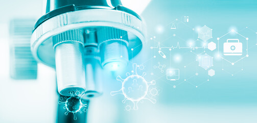 Microscope with technological digital virtual interface icons