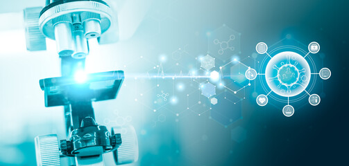 Microscope with technological digital virtual interface icons