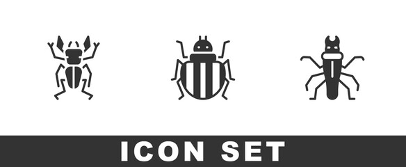 Set Beetle deer, Colorado beetle and Termite icon. Vector