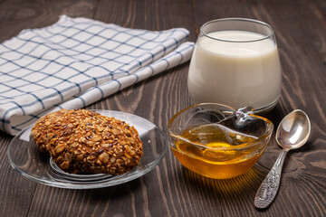 glass of milk and oatmeal cookies