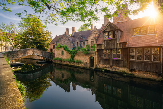 Bruges canals at sunrise. Brugge, Belgium