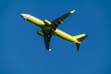 The scene of an aircraft taking off from the airport.