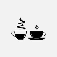 Cup of coffee and tea cup icon. Hot drinks glasses symbols. Flat icons on white.