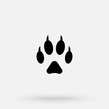 illustration. Fox Paw Prints Logo. Black on White background. Animal paw print with claws.