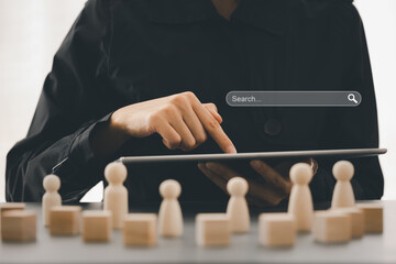 closeup woman pointing on tablet with search tab