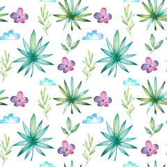 Watercolor tropical seamless pattern