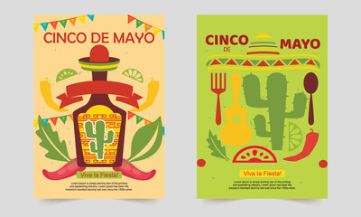 Cinco de Mayo vector flyer. Mexican sombrero with mustaches, national flag. Fiesta party event invitation card. Cinco de Mayo flyer template.