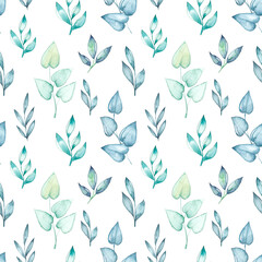 Watercolor leaves seamless pattern