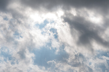 variegated shades of grey storm clouds illuminated by the sun